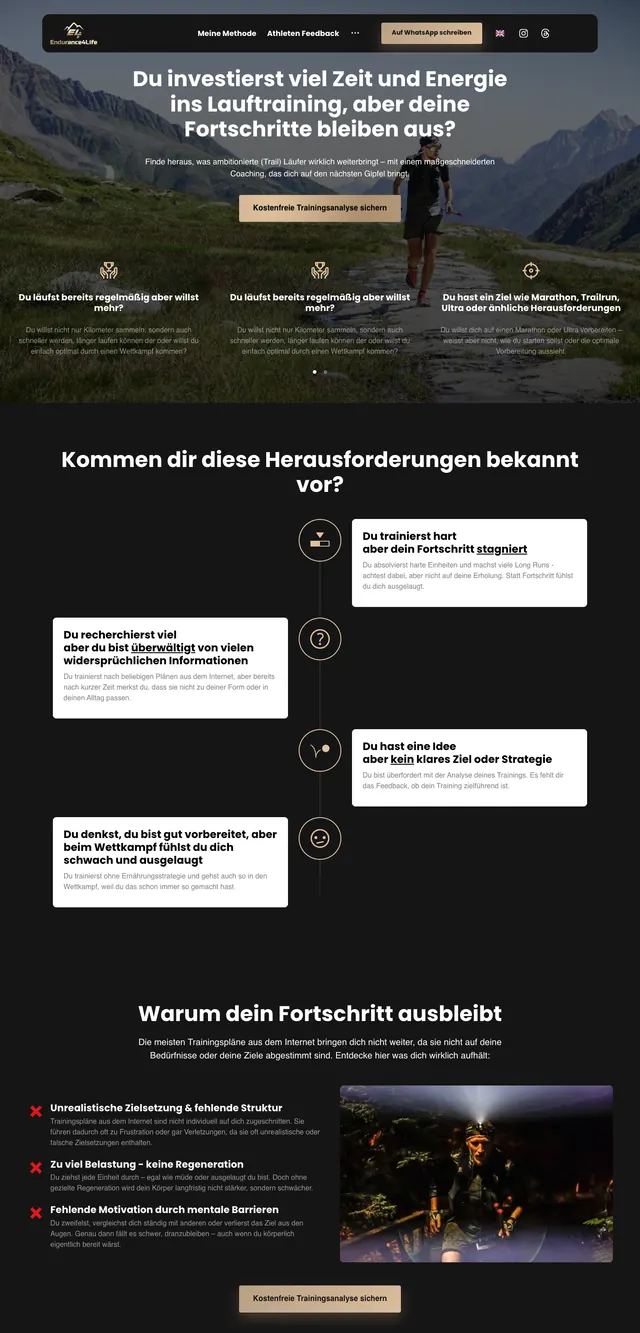 Website von Endurance4Life, Lauf-Coaching