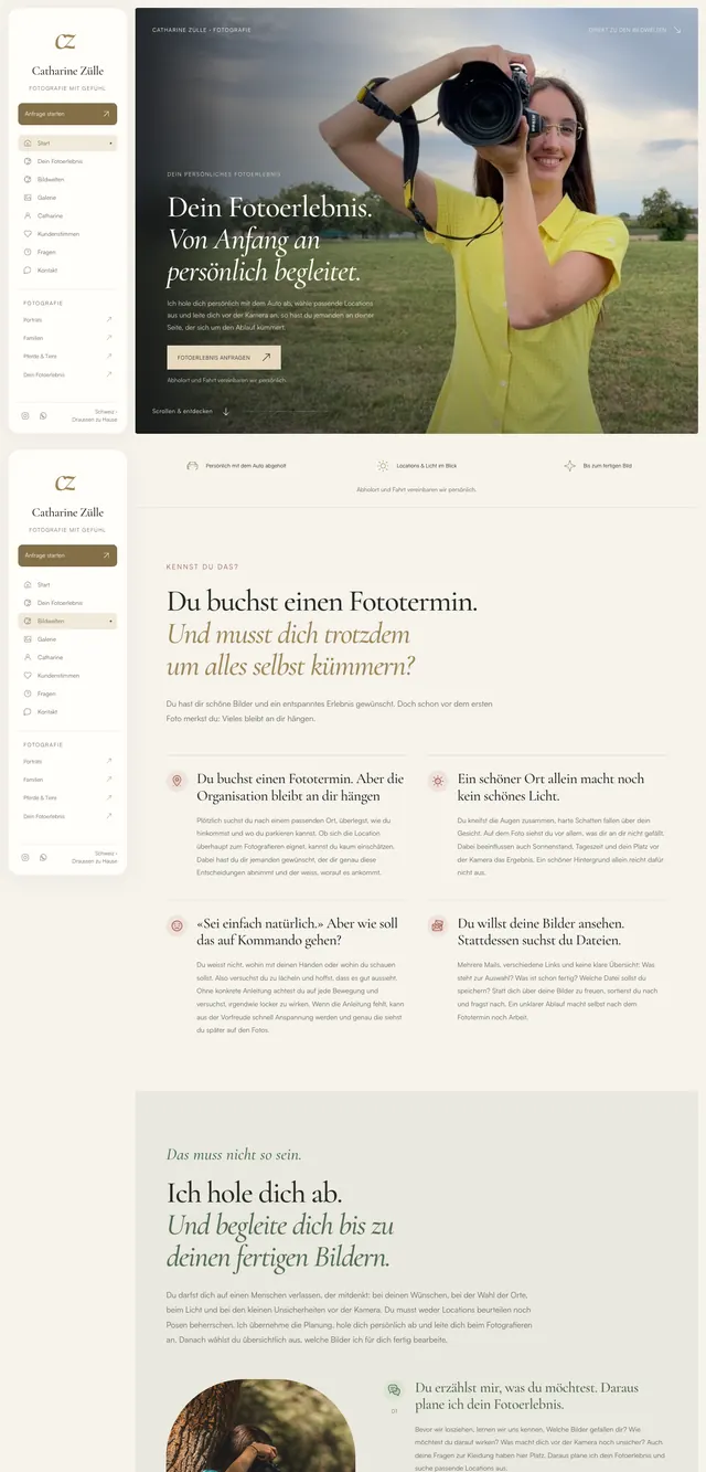 Website von Fotoerlebnisse, Catharine Zülle