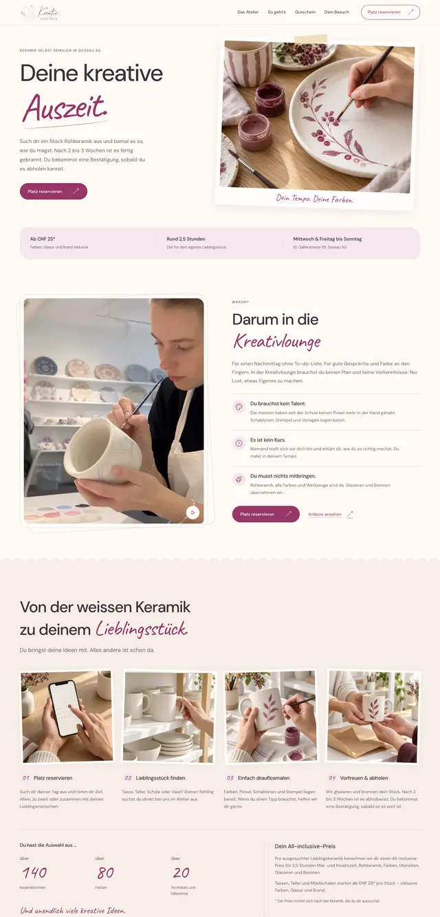 Website der Kreativlounge in Gossau SG